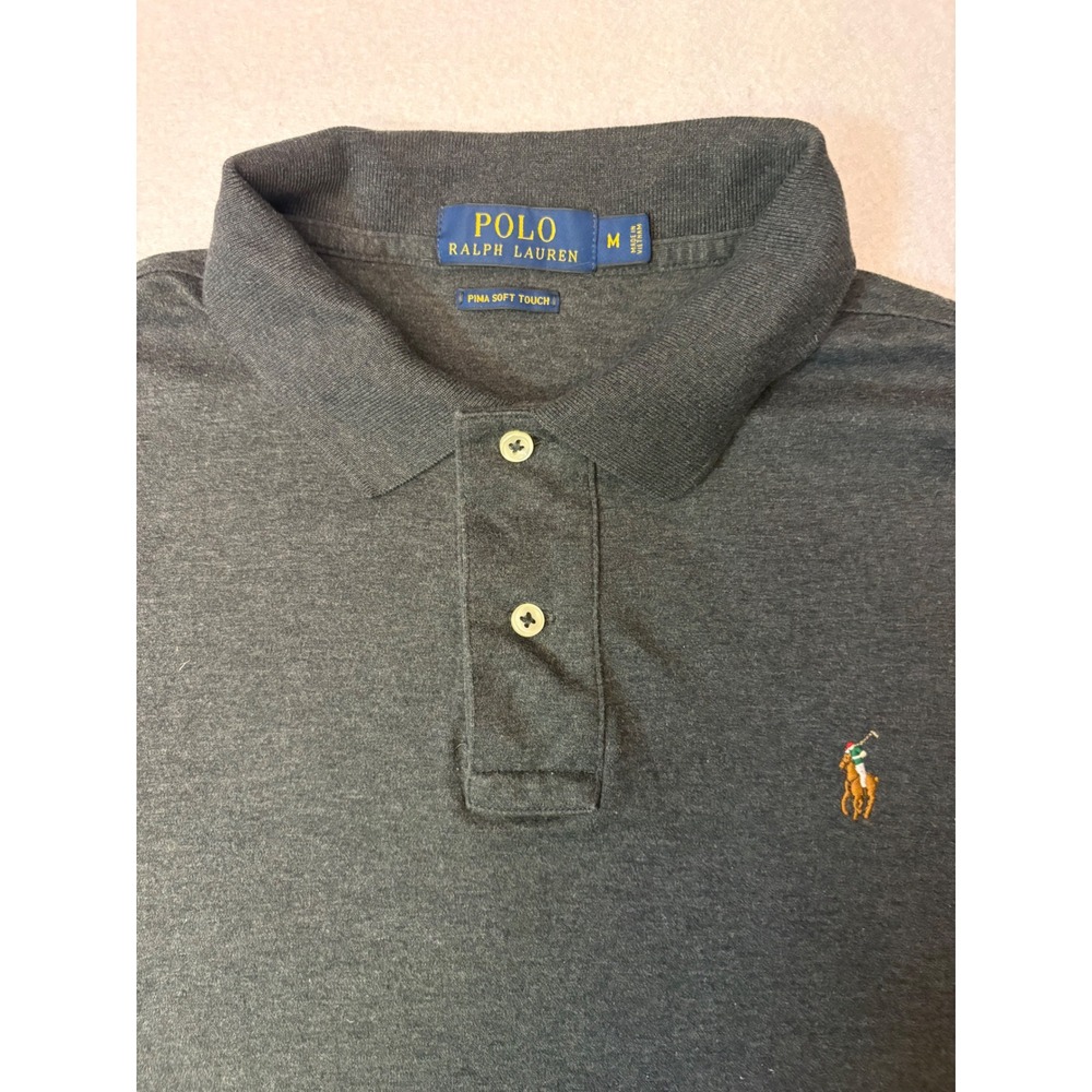 Polo Ralph Lauren M Charcoal Grey Pima Soft Touch Short Sleeve Shirt Flesh Pony